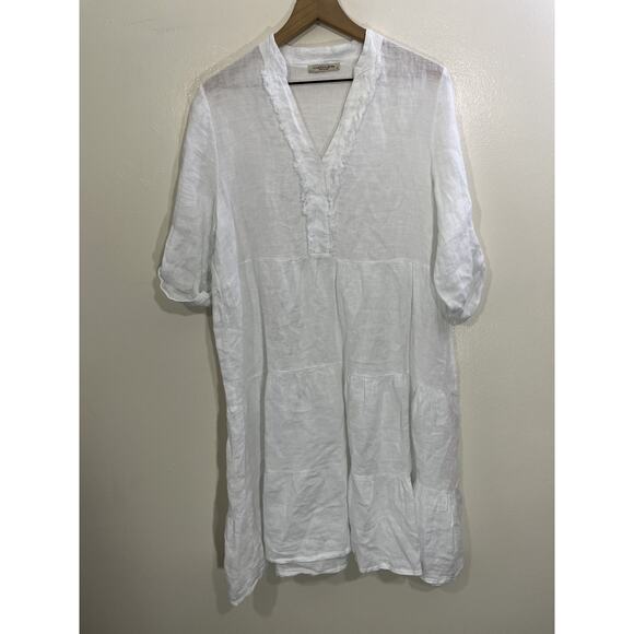 Cottage Coastal Boho Victorian Linen Peasant Dress S Prairie Lounge Italy Patio - Picture 1 of 15